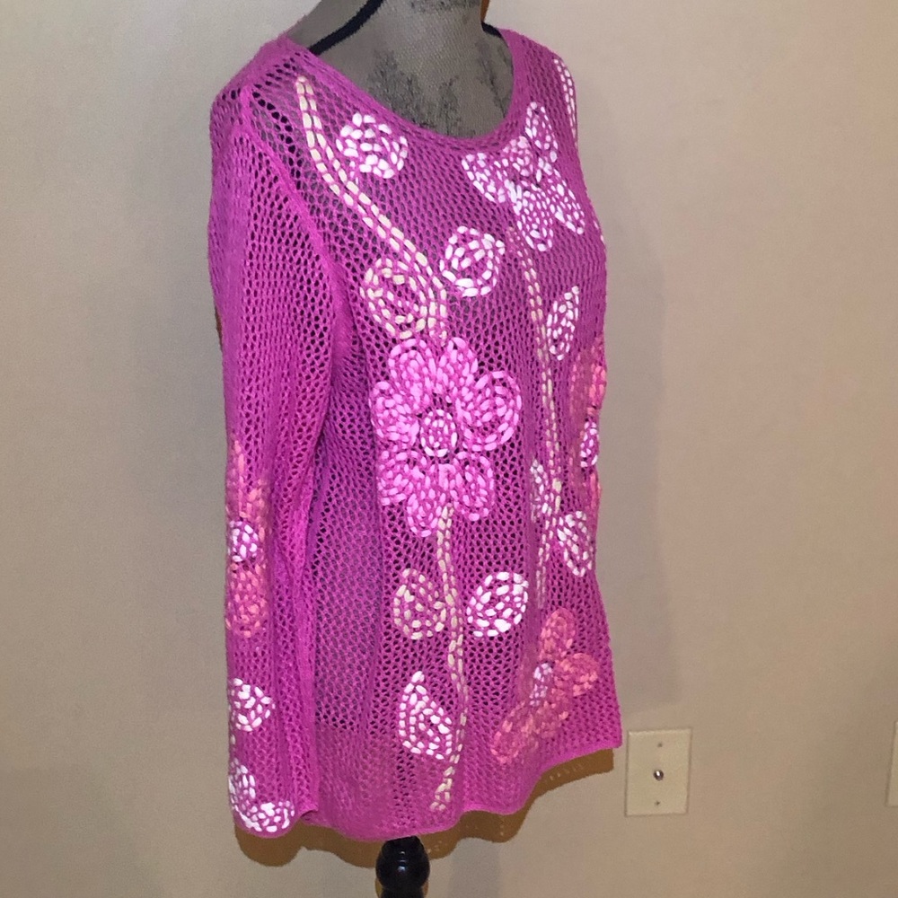 NWT Sigrid Olsen Boxy Pink and White Long Sleeve Sweater - Picture 3 of 9